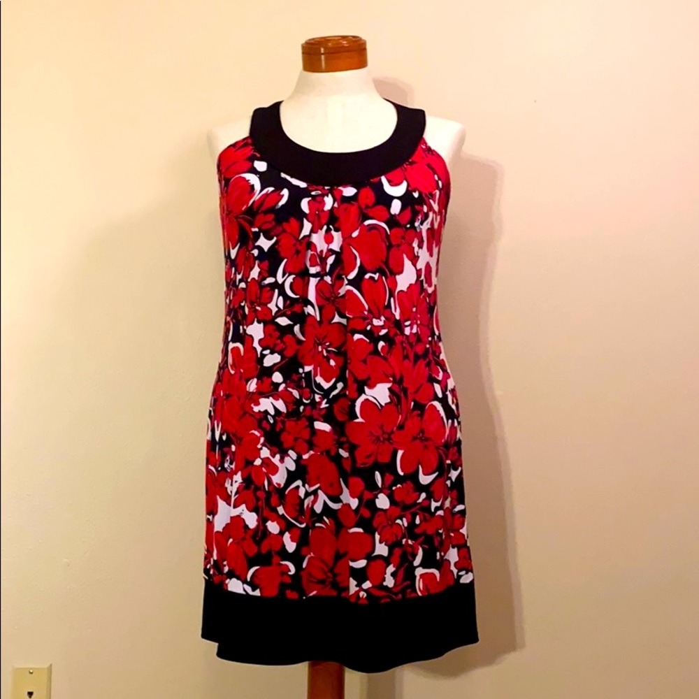 Red and Black Floral Dress
